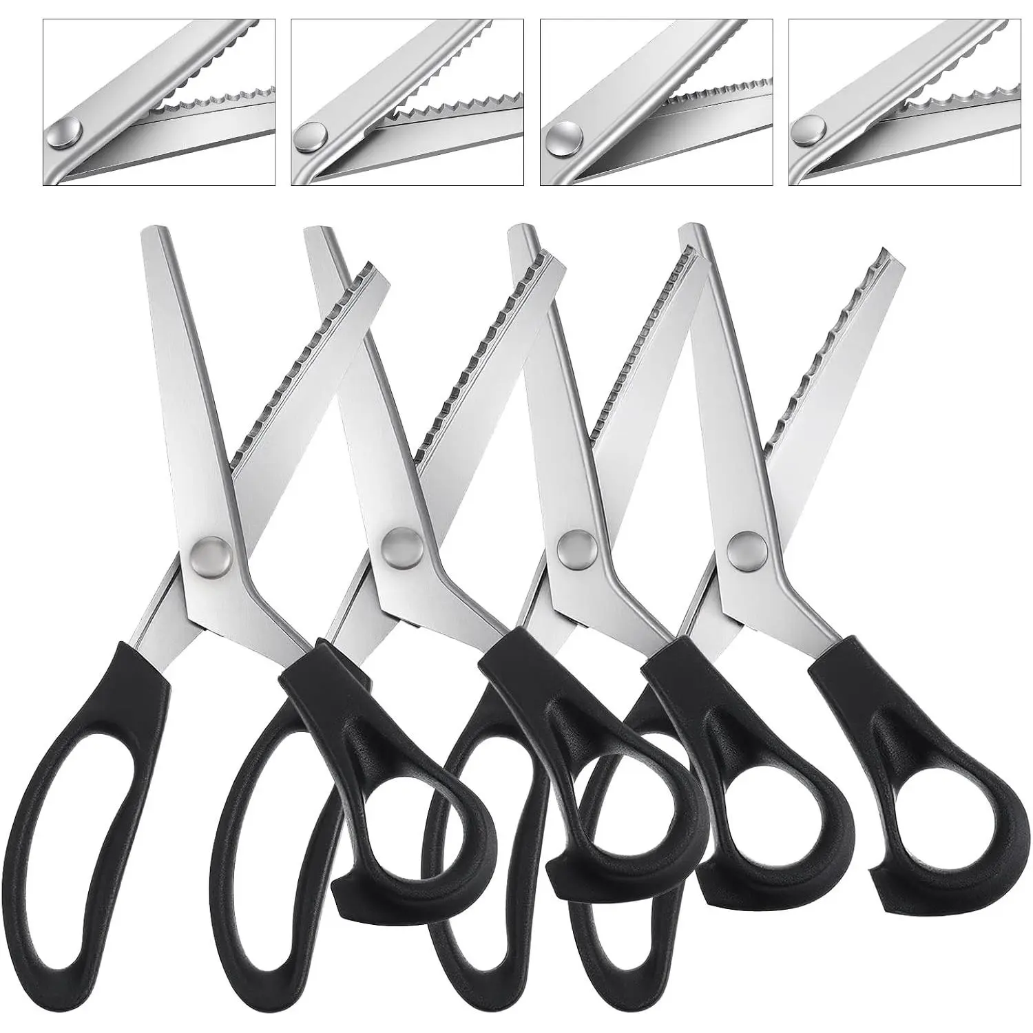4 Pcs Pinking Shears Scissors for Fabric Cutting 7 mm 5 mm 3 mm Scalloped Serrated Scissors Zig Zag Cut Sewing 9.25" Professional Handheld Jagged Dressmaking Supply for Leather Clothing Paper Craft