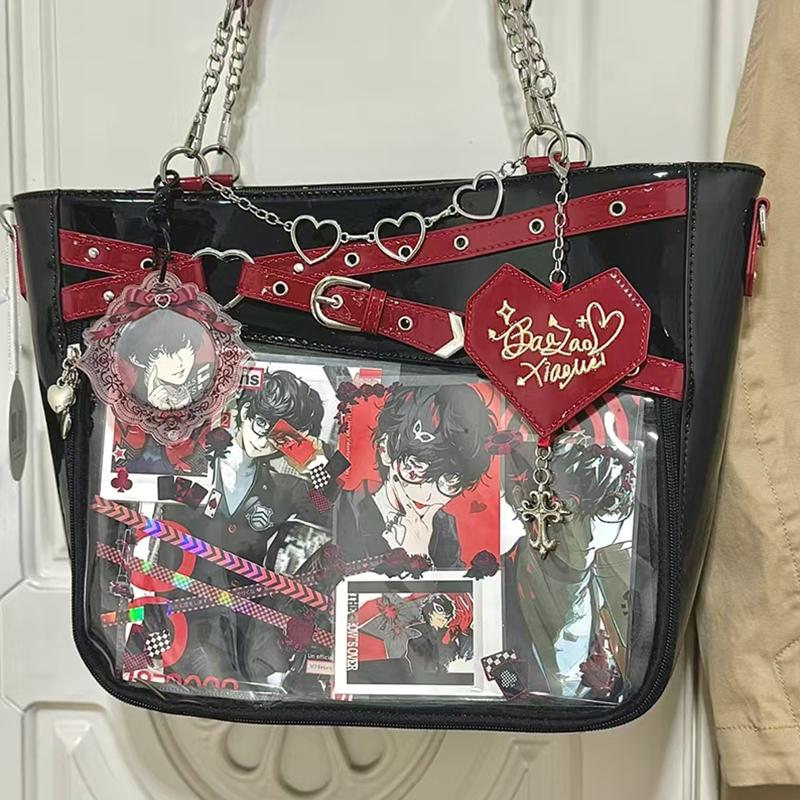 Fashion Y2k Hot Girl Transparent Ita Bag, Diy Display Bag Heart Chain Decor Handbag, Streetwear Large Capacity Crossbody Bag