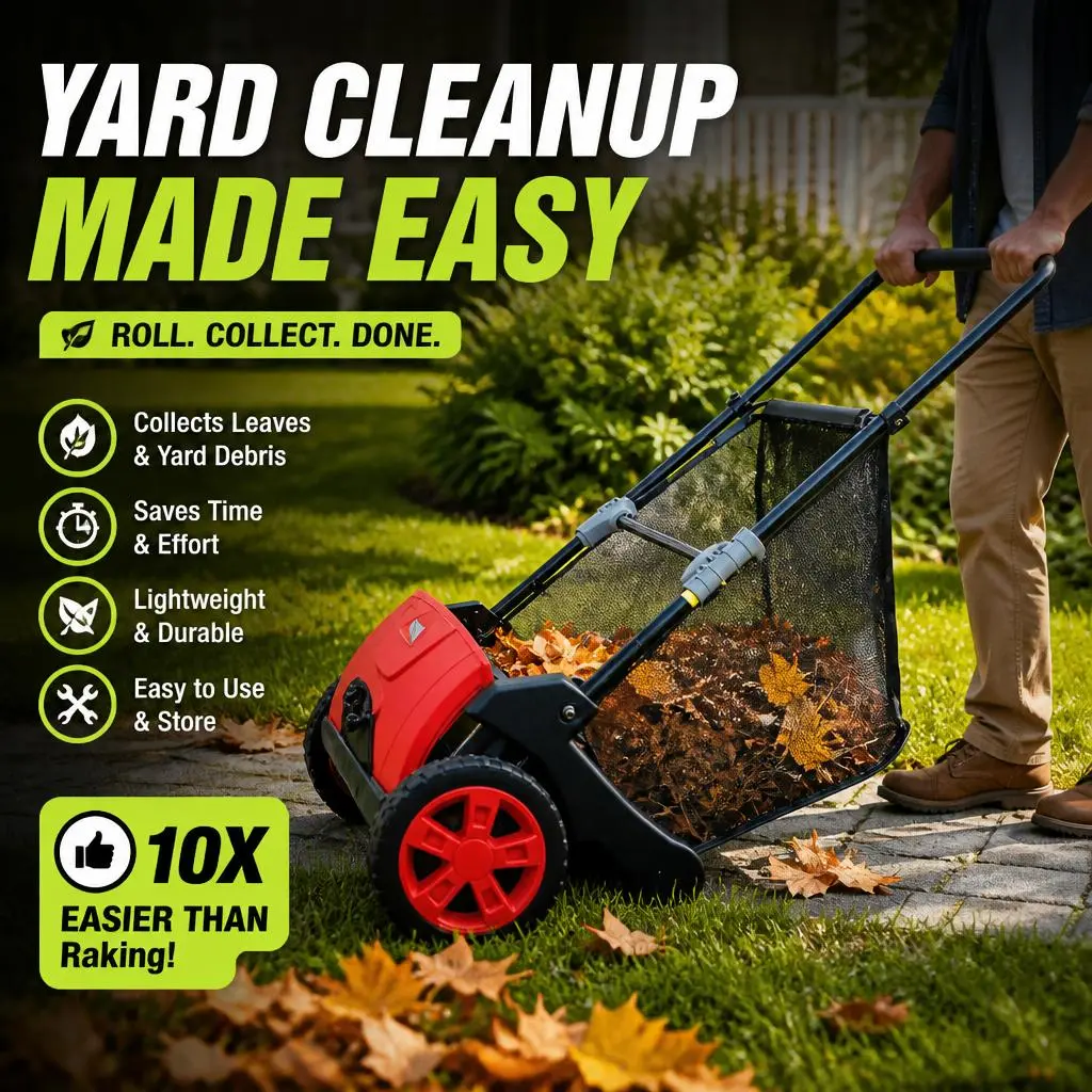 Garvee 21-Inch Push Lawn Sweeper - Manual Leaf Collector, Push Leaf and Grass Sweeper, 3.5 Cu. ft. Collection Bag, Adjustable Height, Heavy-Duty Yard Sweeper