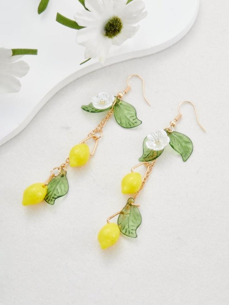Cute Lemon Leaf Design Dangle Earrings, Fashionable Jewelry for Women, Daily Clothing Decor, Trendy All-match & Exquisite Jewelry for Birthday Gift, Fashion Jewelry Party