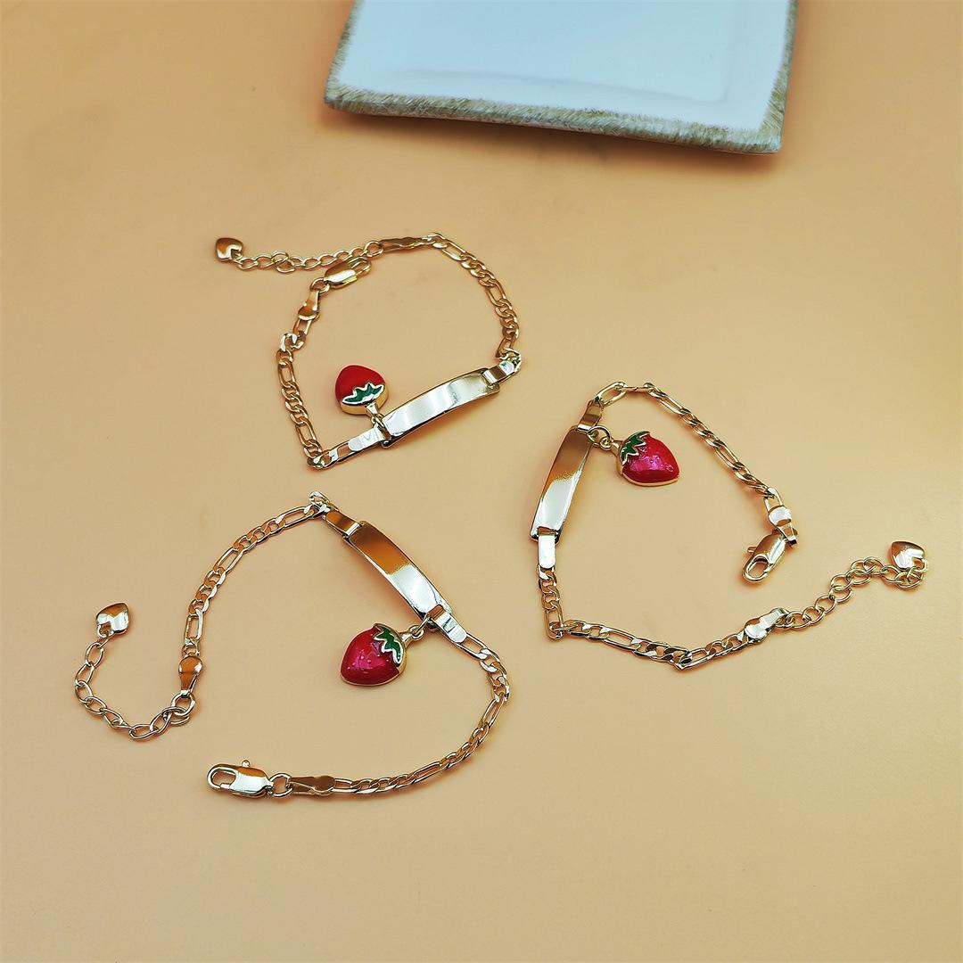 14K Gold Plated Strawberry Curved Bar Bracelet for Girls Cute Sweet Kids Jewelry Trendy Spring Chain Bracelet Dainty Stackable Accessory for Daily Wear Birthday Party Gifts & Holiday Outfits