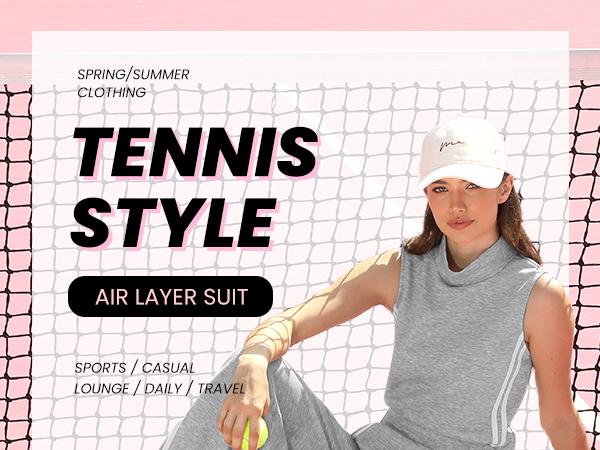 Casly Lamiit 2 Piece Sets for Women Summer Outfits Mock Neck Tank Top Wide Leg Pants Stripes Casual Loungewear Tracksuits Womenswear Clothes Sleeveless Tanktop Springfresh