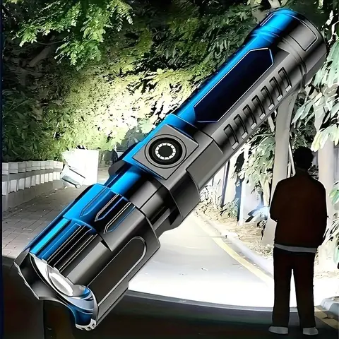 Rechargeable LED Flashlight, Adjustable Zoom & Power Indicator, High Lumen Handheld Torch, Handheld Zoomable Flashlight, for Camping, Work & Emergency Use, Handheld Flashlights
