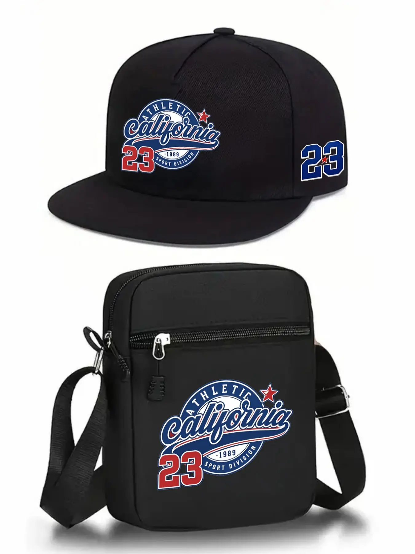California 23 Print Baseball Hat and Messenger Bag Set, Adjustable Street Fashion, Unisex, All Seasons, Perfect for Daily Wear and Gifts