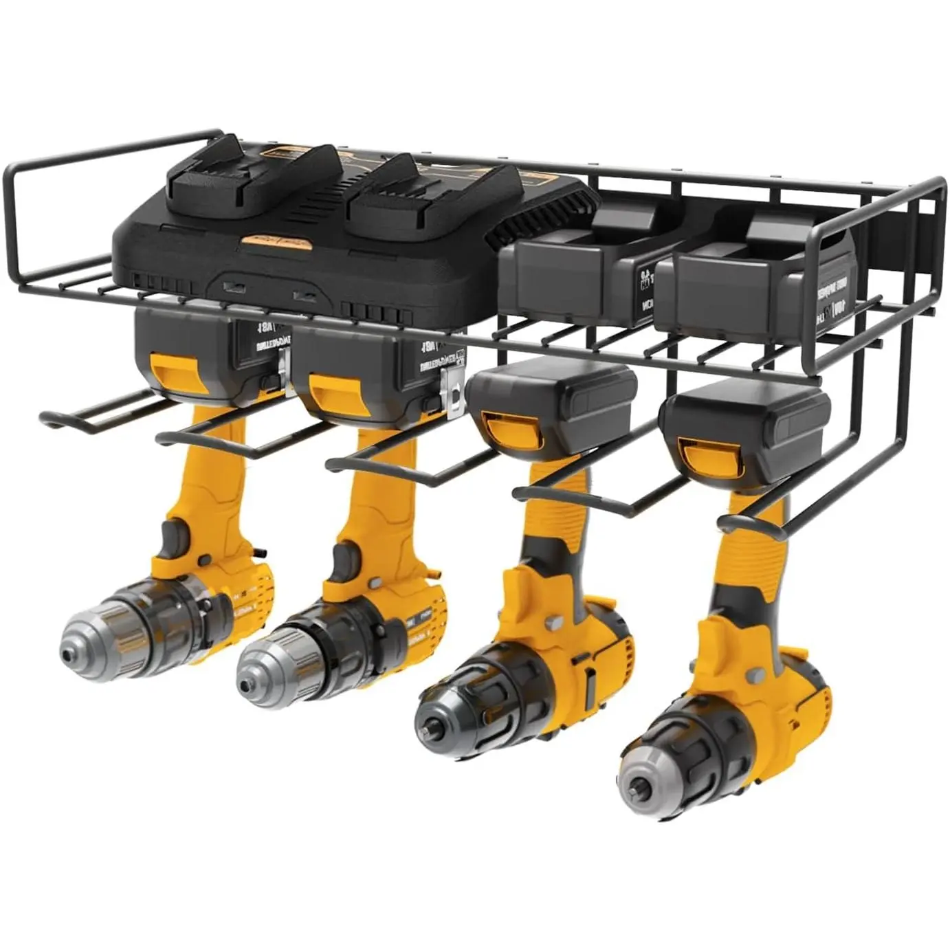 Wall Mounted Power Tool Organizer Holder, Heavy Duty Utility Storage Rack With Shelf for Battery Powered Hand Tools, Workshop, Shed, Garage, Home