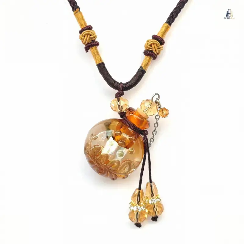 2026 New Female Flat Round Glass Glaze Essential Oil Bottle Pendant Necklace - Long Chain, Rhinestone-Decorated, Bottle Shape, Layered Look Fashion Jewelry for Women's Daily Wear & Gifting