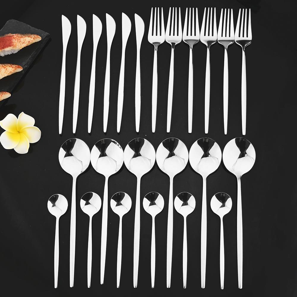 Stainless Steel Cutlery Set, 16/24/32/48pcs Modern Elegant Forks & Spoons & Knives Set, Tableware Set for Party, Dinnerware Set
