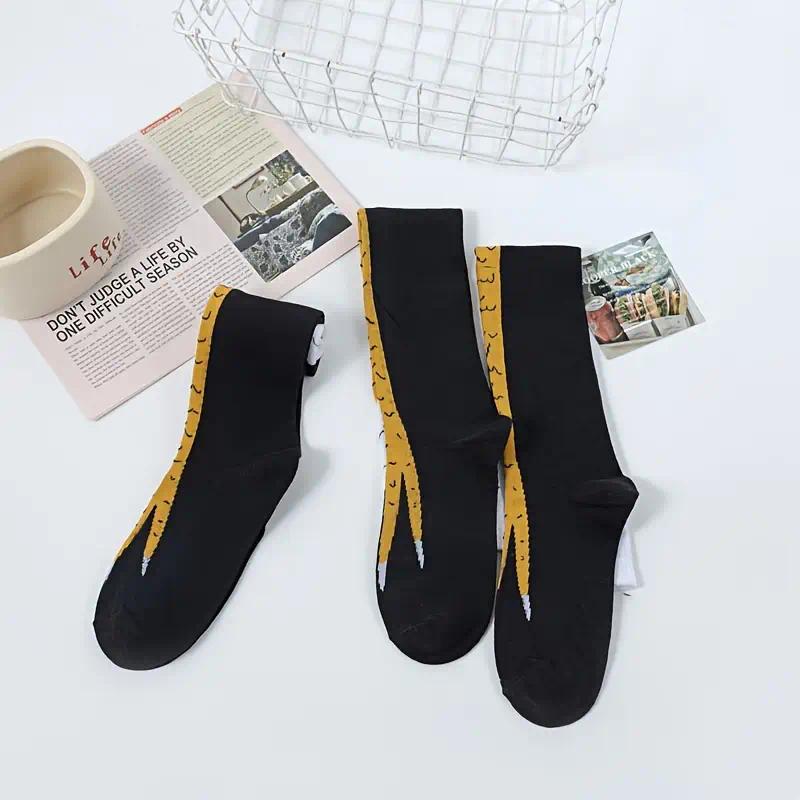 2/3/6/9 Pairs of Funny Chicken Foot Socks - Novel and Fun Gifts, Machine Washable Christmas Party and Gift Filling, Humorous Socks Casual Beige Fabric