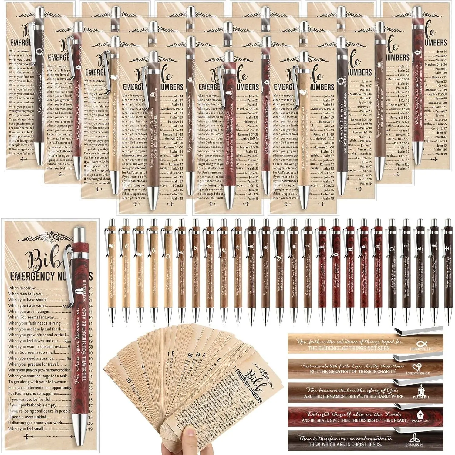 25 Sets Christian Pens Gifts Bulk  Verse Religious Ballpoint  Pens with  Numbers Bookmarks Church Gifts for Women Men Pastor Teacher Employee Coworker (English)