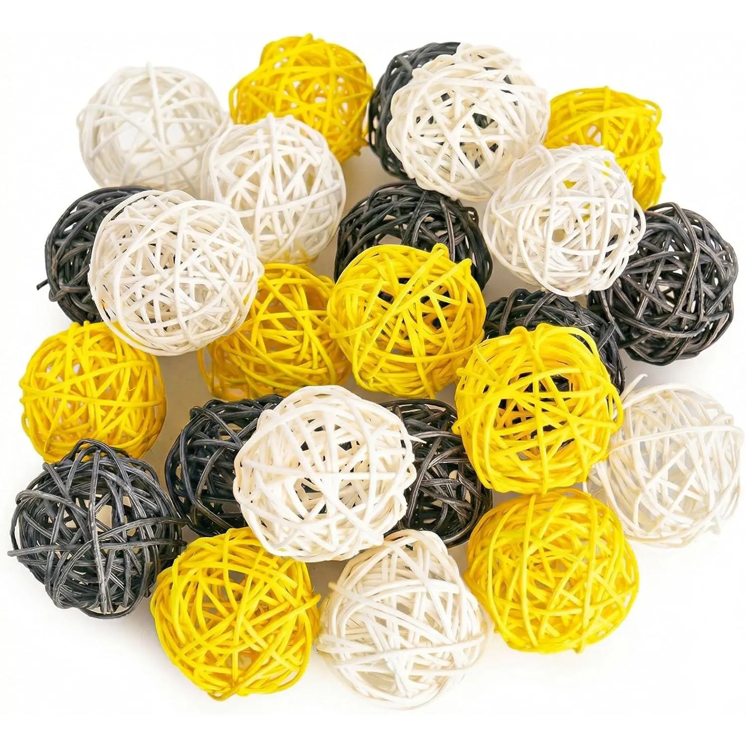 24PCS Yellow Decorative Balls for Bowl Centerpiece, 2 Inch Rattan Bowl Fillers - Wicker Twig Orbs Spheres for Yellow Kitchen Home Decor Vase Table Scatters