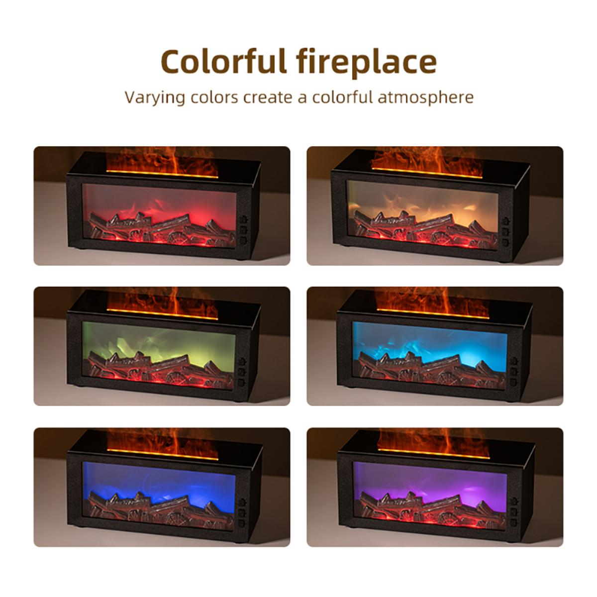 Colorful Flame Fireplace Aroma Diffuser 300ml Waterless Auto-Off Air Humidifier with Timer Remote Control for Home Bedroom Gift