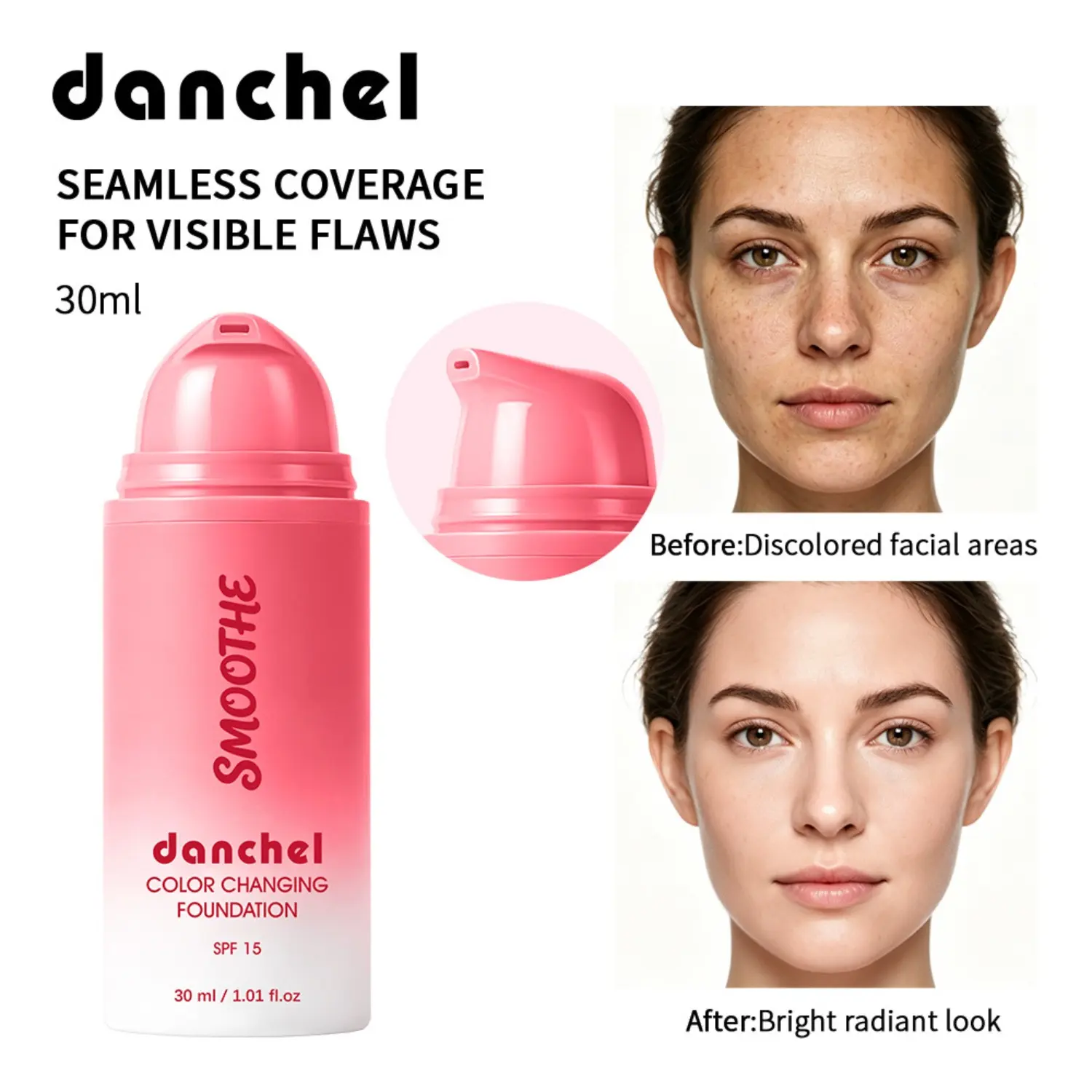 Color-Changing Foundation Liquid, Pore Minimizing, Concealer, Moisturizing, Non-Sticky, Long-Lasting, Lightweight Foundation
