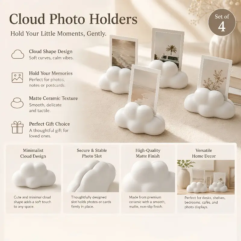 6pcs/Set Cloud Shaped Photo Holder, Desktop Photo Stand, Multi-functional Display Rack for Polaroids, Postcards, Business Cards & Notes, Home & Office Desk Decor