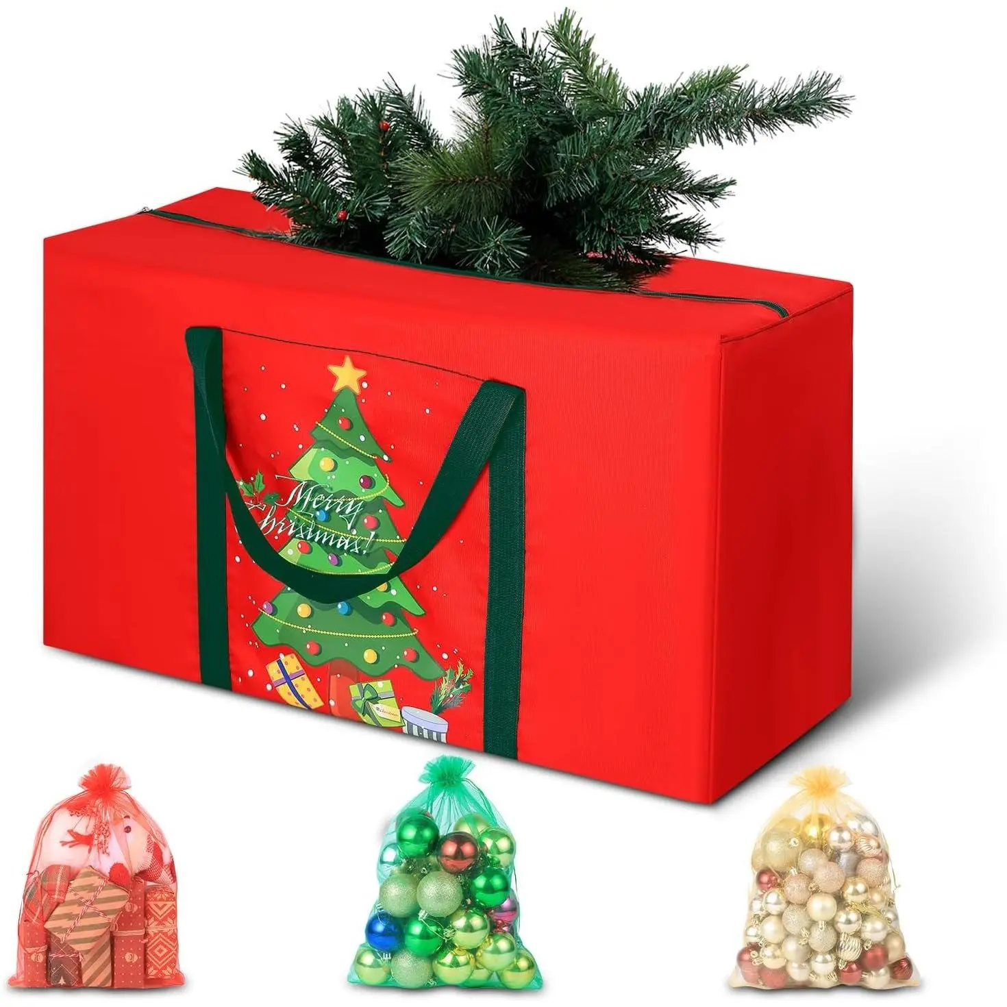 Christmas Tree Storage Bag 4FT 600d Oxford Fabric Small Christmas Tree Bag 5FT for Ornament Storage 100 X 45 X 28cm with 3 Christmas Decoration Storage Bag 30X40cm