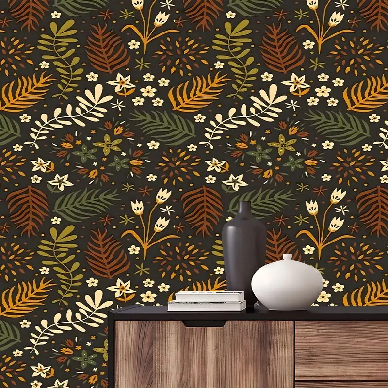 Retro Tropical Leaf Peel and Stick Wallpaper, Removable Self Adhesive Contact Paper for Living Room, Dark Boho Wall Decor Roll, Ideal Gift for Plant & Home Decor Enthusiasts