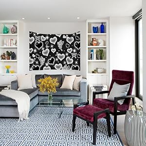 Cute Black and White Heart Tapestry Fantasy White Butterfly Aesthetic Tapestry Hippie 2000s Y2K Teen Girls Tapestries Wall Hanging for Women Nursery Bedroom Living Room Bedroom College Dorm