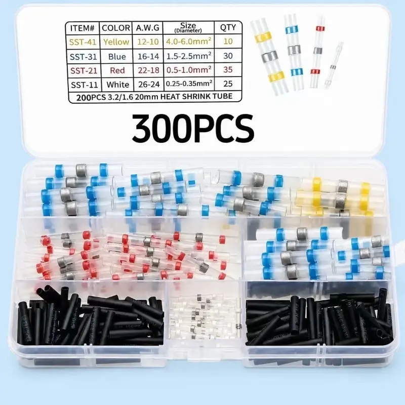 300PCS Haisstronica Solder Seal Wire Connectors - Waterproof Heat Shrink Butt Connectors with Self-Solder Function for Marine, Automotive, Stereo Applications,father'sdaygifts