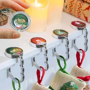 Set of 4 Silver Metal Christmas Stocking Holders for Mantle Heavy Weighted Flat Dog Hooks for Hanging Stockings Garland Xmas Fireplace Party Mantel Decor