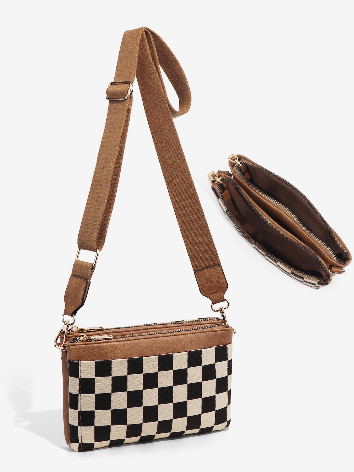 Checkered Portable Bag, Small Square Shoulder Wallet, Lightweight Single-Shoulder Coin Purse, Stylish and Practical Accessory, Geometric Pattern Bag