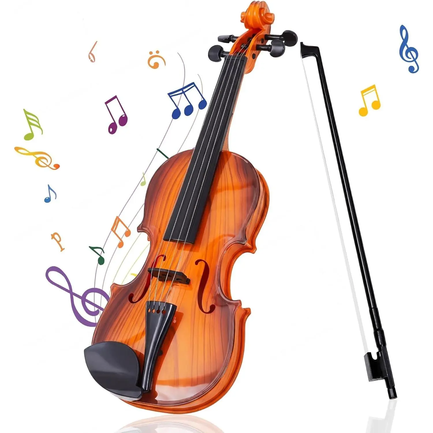 Kids Violin Toy, Fake Electronic Plastic Mini Violin with Melodies, Non-Professional Musical Instrument for Preschool Education, Early Learning Toy for Children Birthday Gift (Reddish Brown)