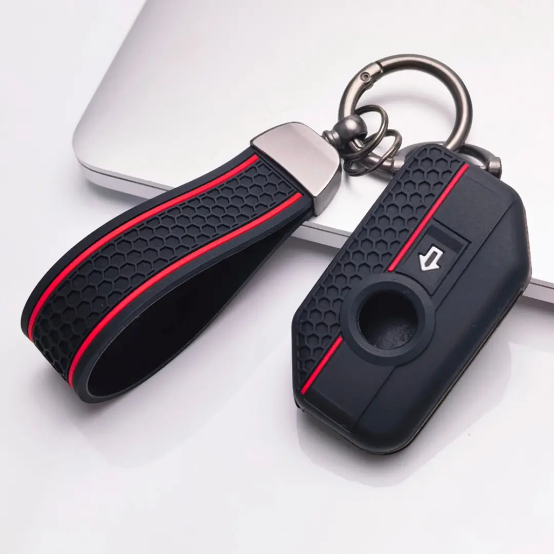 Premium Silicone Key Cover with keychain for BMW Motorcycle 2 Button Smart Key. Fits R1200GS R1250GS F750GS F850GS K1600GT. Shockproof anti-scratch shell with durable grip for full protection against drops and dirt.
