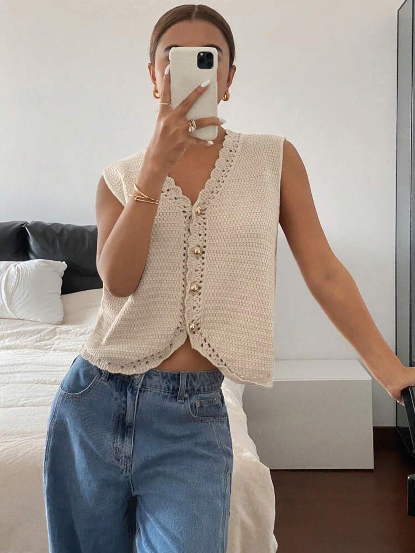 Women's Plain Sweater Vest, Casual Sleeveless Knit Top for Summer, Fashion Women's Knitwear for Daily Wear