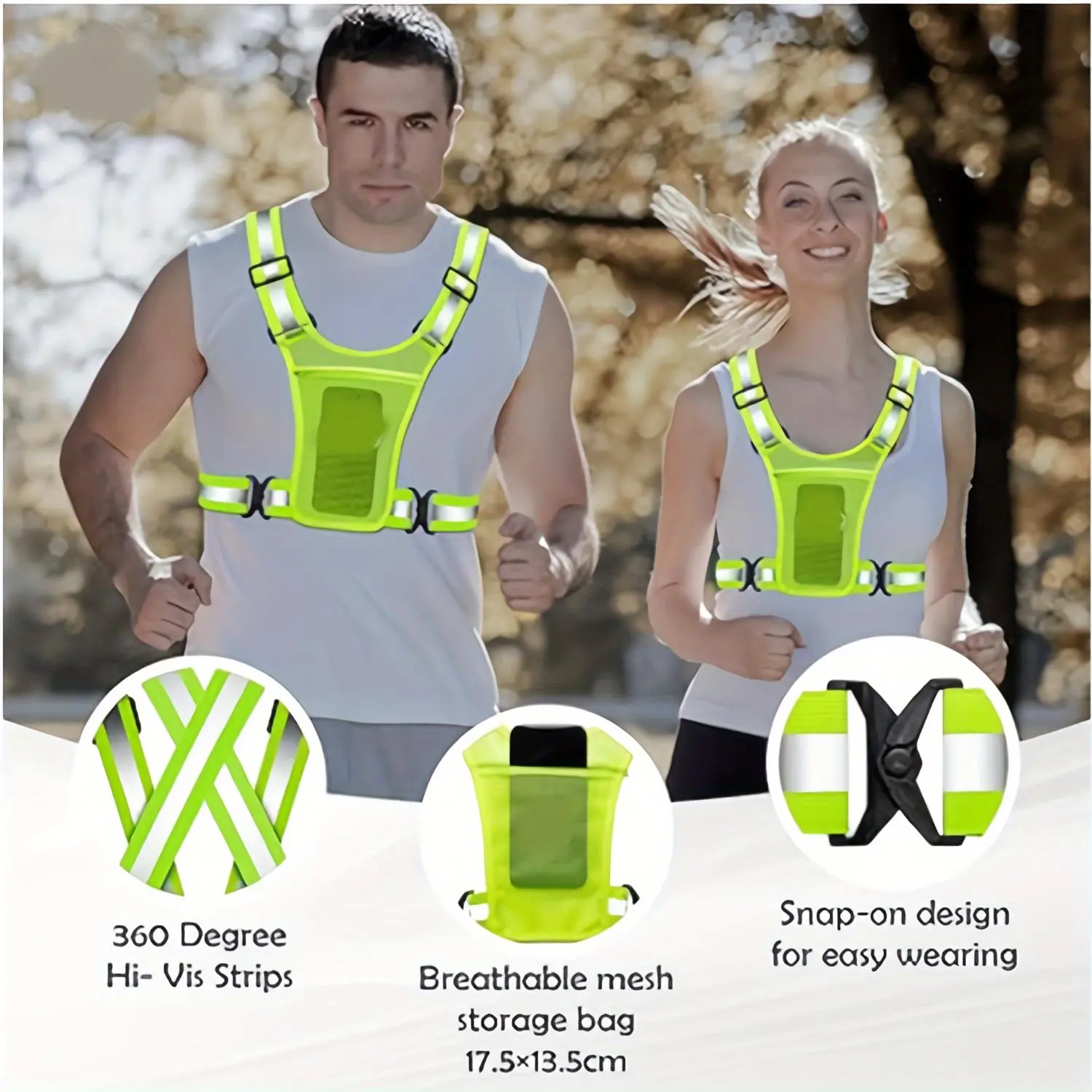 Reflective Running Vest Breathable Mesh Chest Vest With Phone Pocket