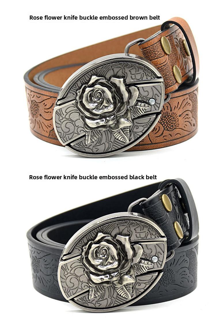 Men's belt, featuring embossed patterns, smooth buckle, personalized student fashion prints and engraved designs