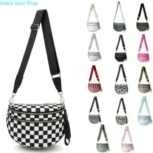 Women's Y2K Checkered Nylon Fanny Pack, Adjustable Strap Crossbody Belt Bag, Large Capacity Waist Pouch, Trendy Sling Purse for Outdoor Activities and Festivals