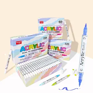 Non-Transparent Stackable Colors, Guangna 8106 Dual Soft Tip Acrylic Marker Pens, 168 Colors, Direct Liquid Art Brushes