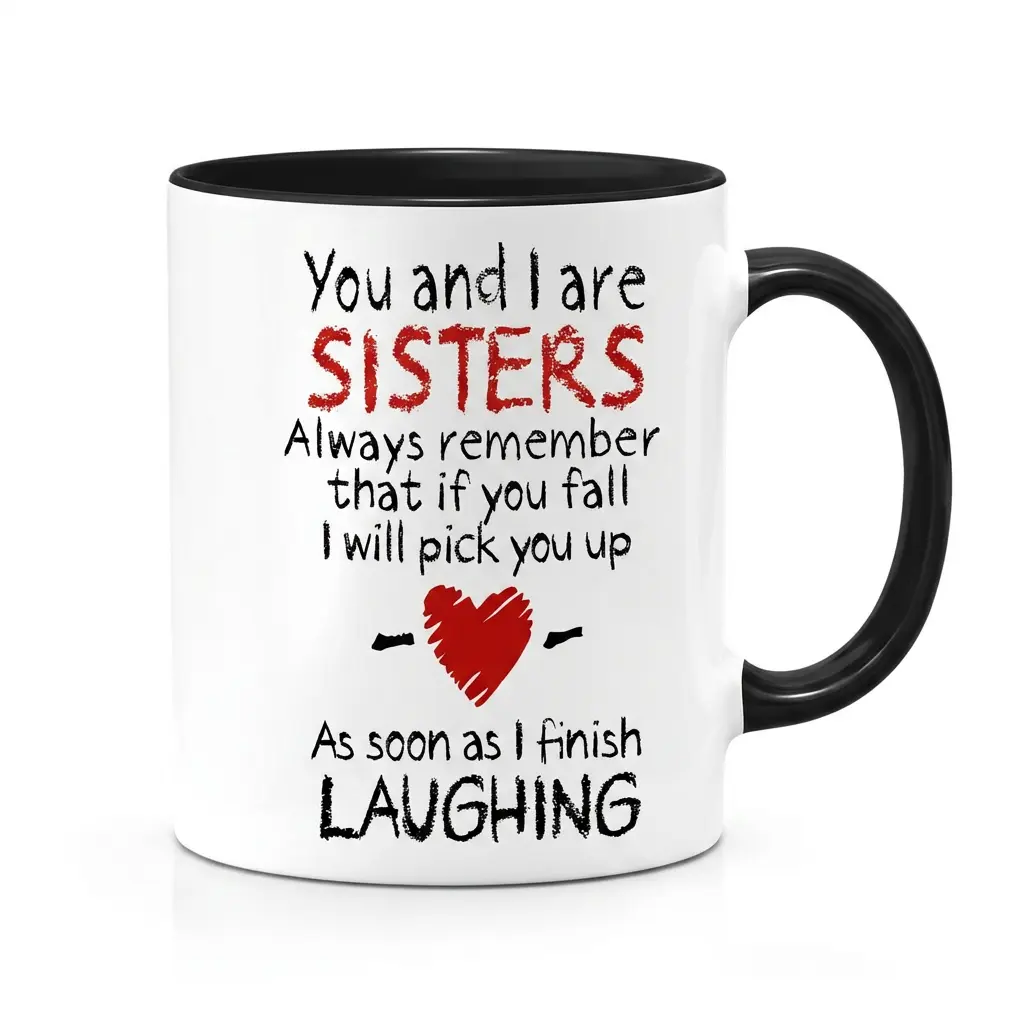 1 sisters birthday or graduation gift mug - funny sisters quotes, ceramic mug (11 oz.), leak proof cap - suitable for travel, gym