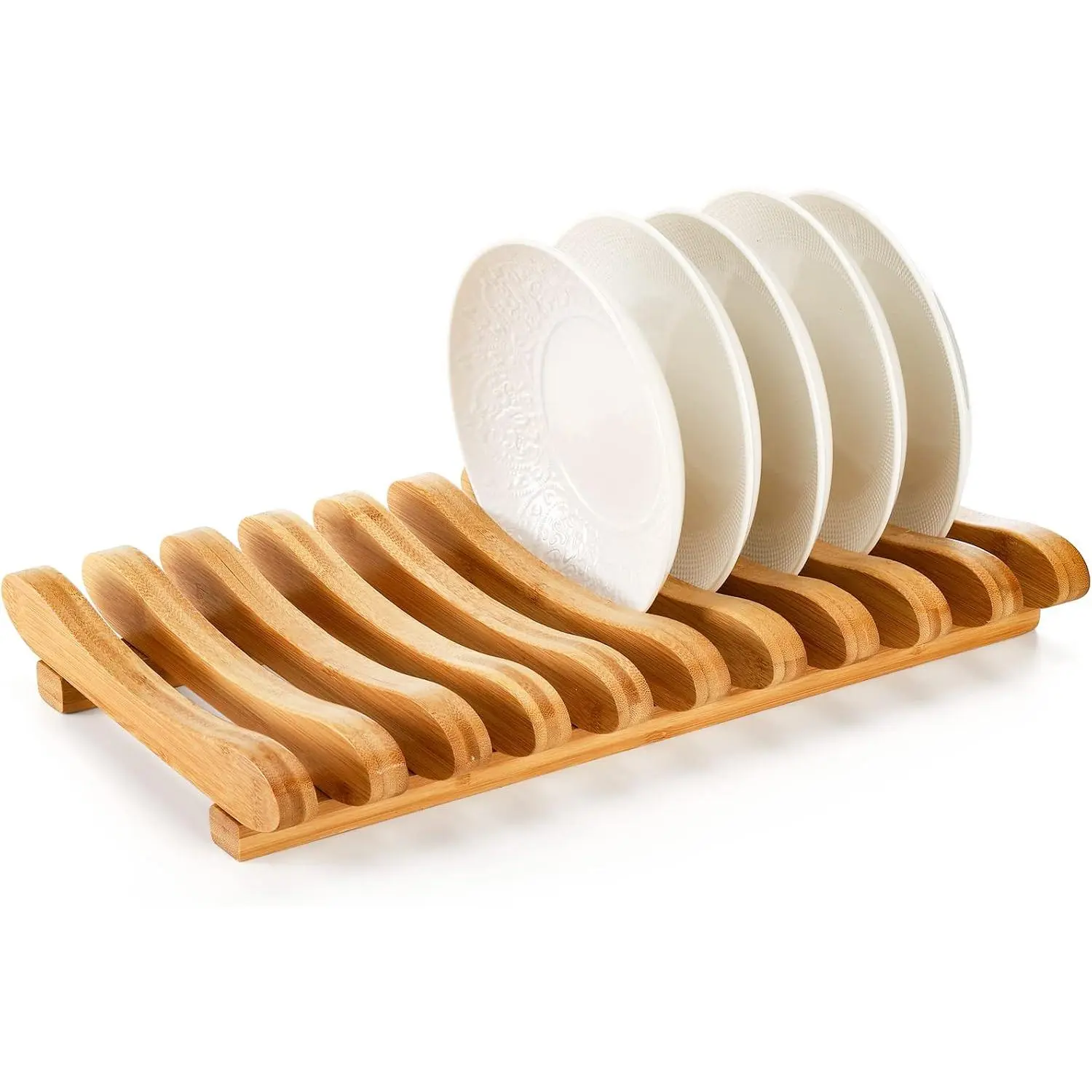 Dish Drying Rack, 10 Slots  Cabinet Plate Stand Dish Drainer Wooden Plate Rack Pot Lid Holder Kitchen Dish Plate Storage Organizer for Countertop Cabinet