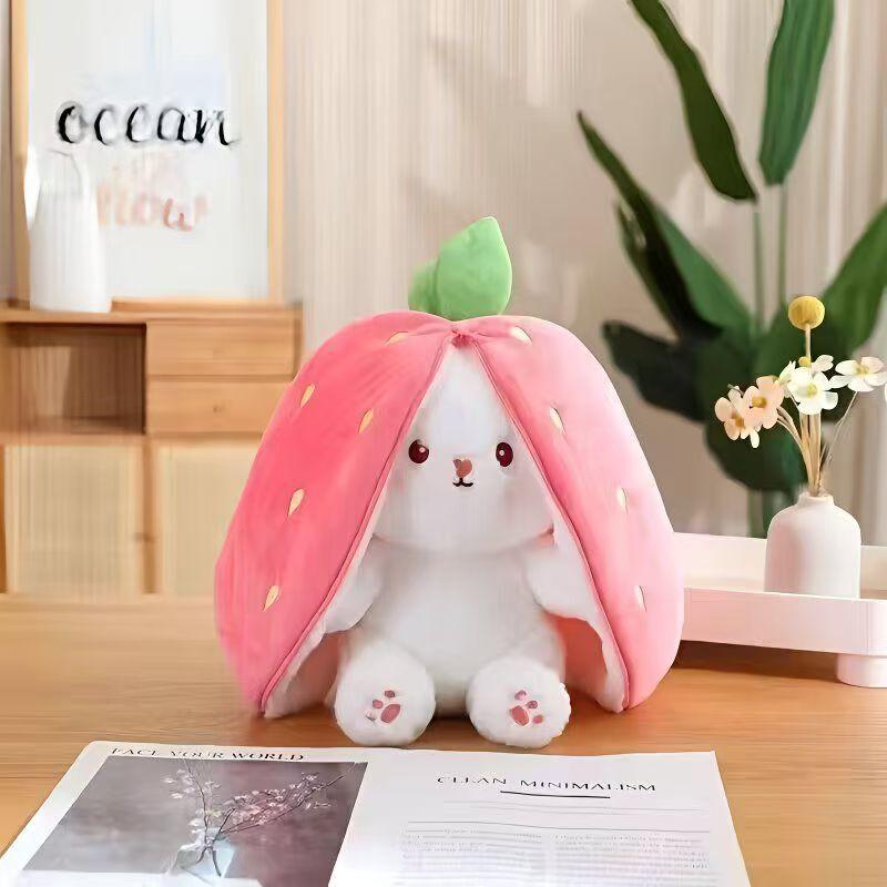 New plush toy turned into strawberry radish rabbit cute sleeping doll