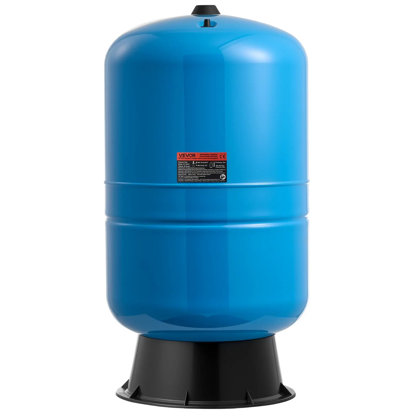 VEVOR 30-Gal Vertical Well Pressure Tank, Pre-Charged Pressurized Water Tank with Tight Connection for Well Pumps, Heavy-Duty Carbon Steel Storage for Home, Farm Irrigation Systems