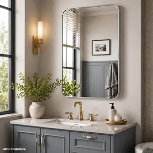 24 x 36 Inches Classic Silver Aluminum Framed Rectangle Bathroom Wall Mirror - HD Distortion-Free Glass, Anti-Rust, Easy Installation for Powder Room