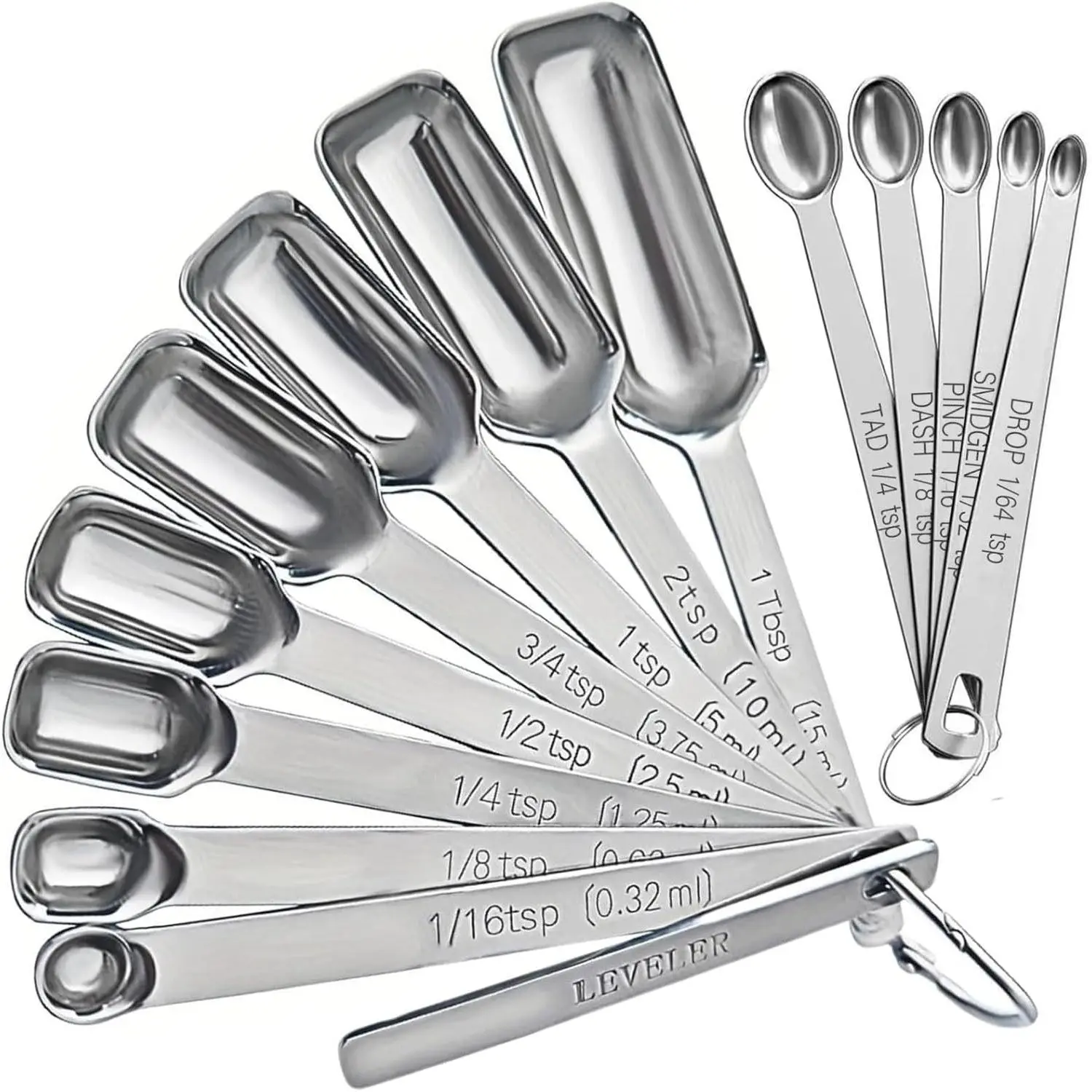 14Pcs Stainless Steel Measuring Spoons Set with Leveler, Rectangular Teaspoon & Tablespoon for Dry & Liquid Ingredients, Slim Design Fits in Spice Jars