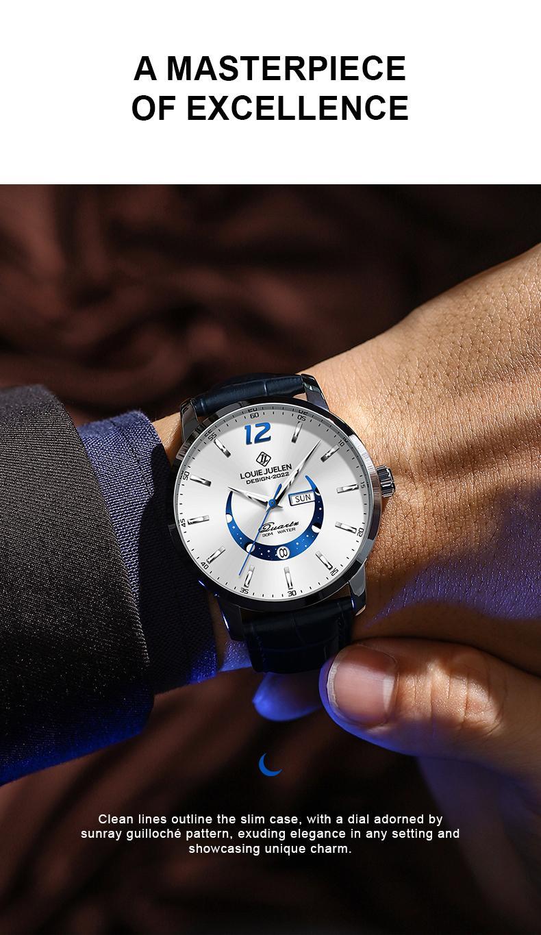 Swiss Luxury Business Chronograph: Genuine Swiss Movement,42mm Alloy Case&Leather Strap,Waterproof Luminous Dial with Calendar,Versatile Style for Work, Social&Leisure