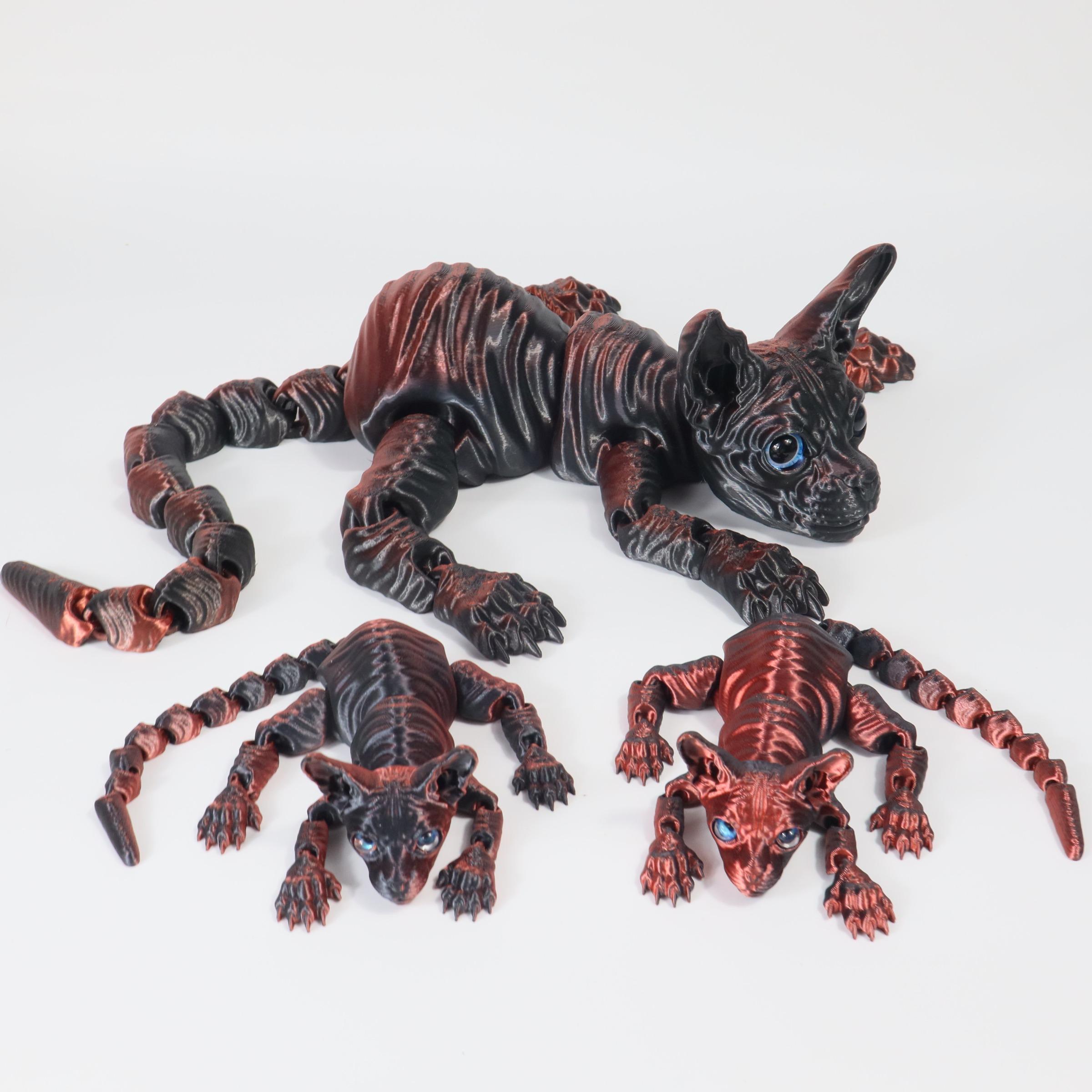 3pcs 3D Printed Cute Large Hairless Cat Decorative Figurine, Realistic Eyes, Colorful Kitten Gift Set, Perfect Holiday Party Decoration, Home Decor Ornaments