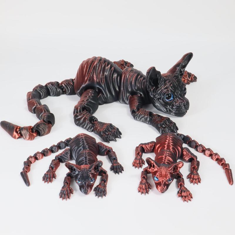 3pcs 3D Printed Cute Large Hairless Cat Decorative Figurine, Realistic Eyes, Colorful Kitten Gift Set, Perfect Holiday Party Decoration