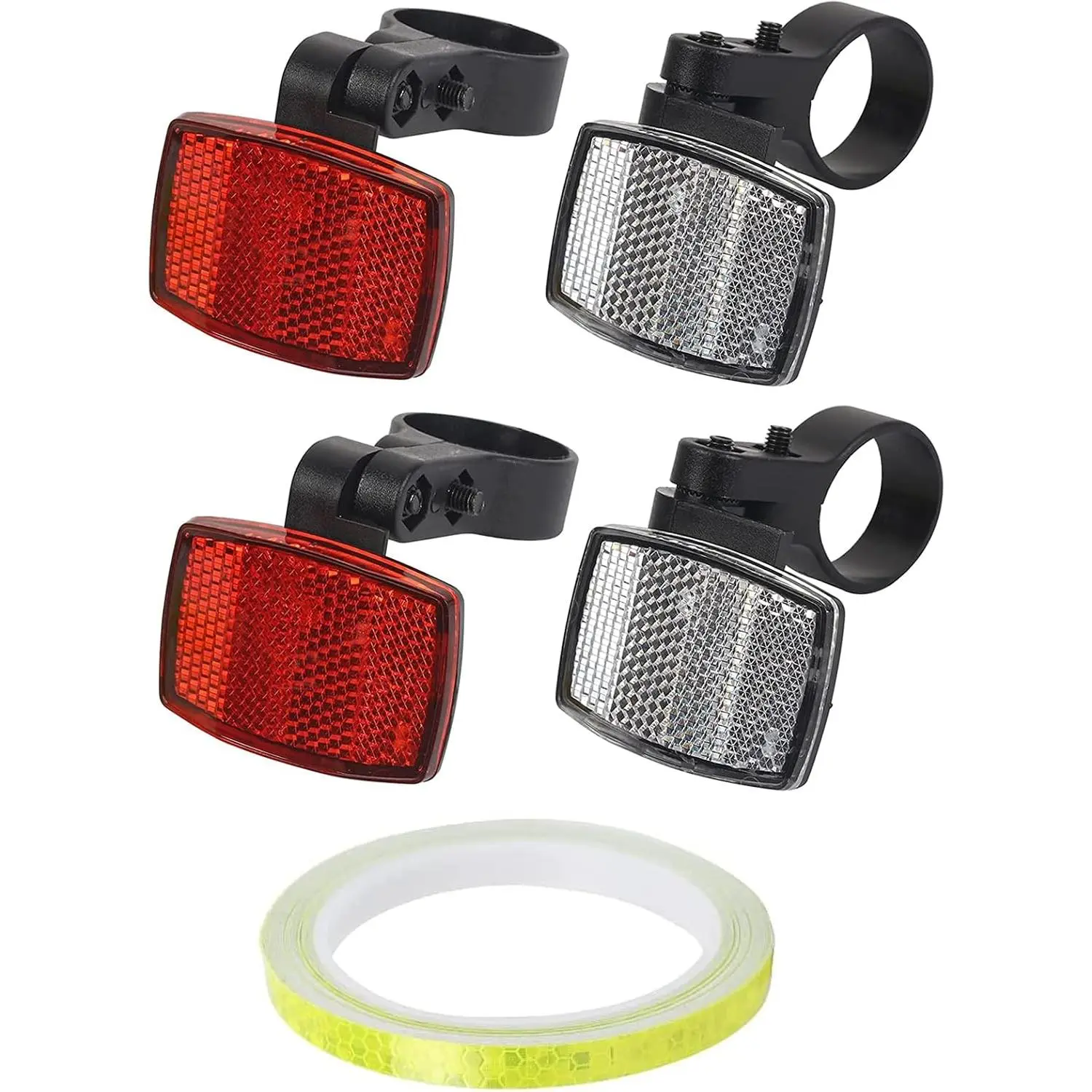 5 count  Front and Rear Reflectors Kit  Reflector with Reflective Tape Mountain  Safety  Reflectors for Handlebar and Seatpost Night Riding Cycling, Red and White