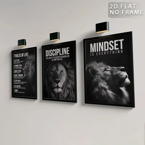 3Pcs/Set Unframed Modern Inspirational Lion Canvas Poster, 7 Rules of Life and Mindset Quotes Wall Art, Motivational Wall Art For Home Office, Living Room, Bedroom, Above Bed Wall Decor, Home Decor, Waterproof Artwork, For Gift