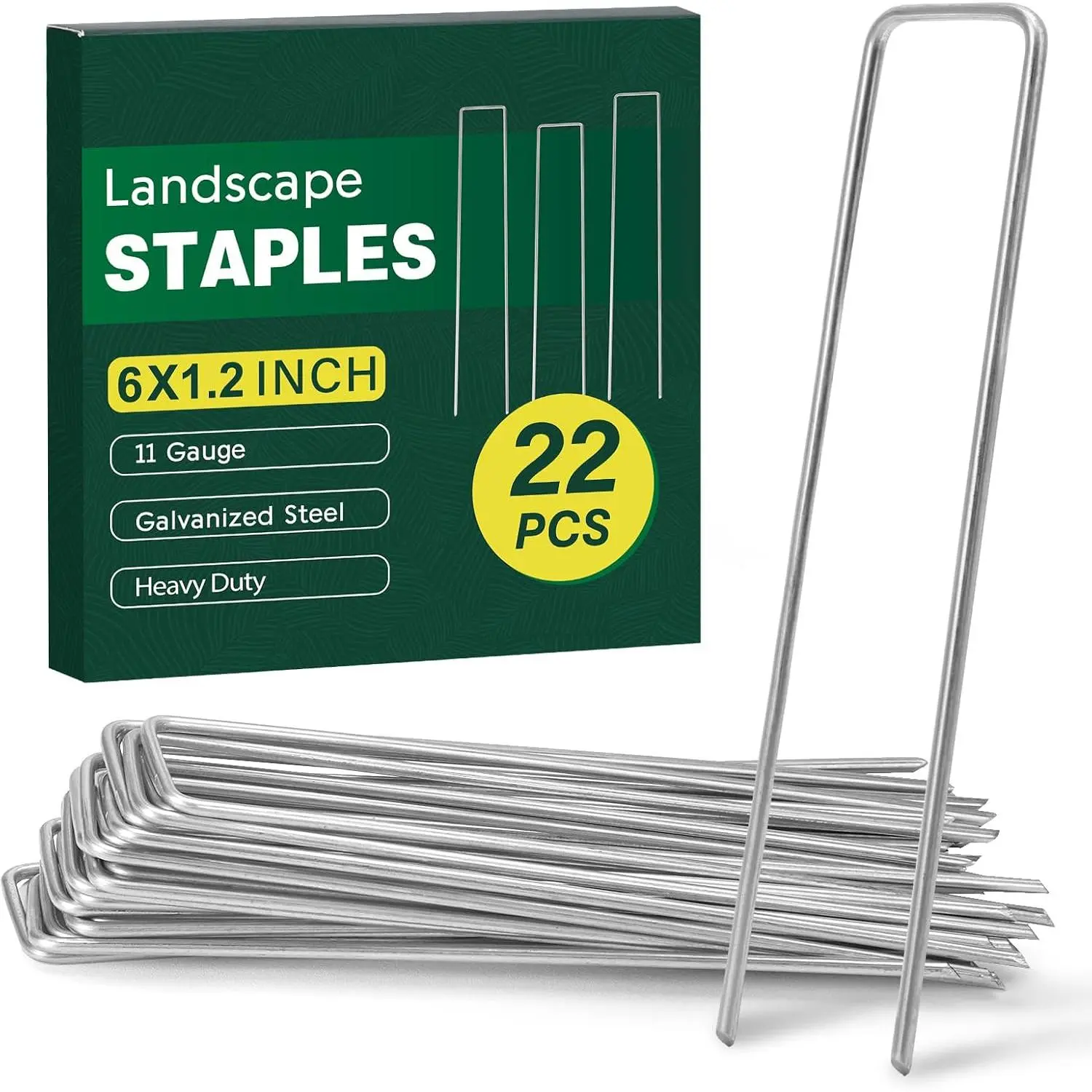 22 Pack Landscape  6 Inch, Galvanized 11 Gauge Garden Stakes SOD Pins U-Shaped Tent Stakes Yard  Cover Stakes Ground  for Landscaping Fabric, Lawn, Turf, Fence