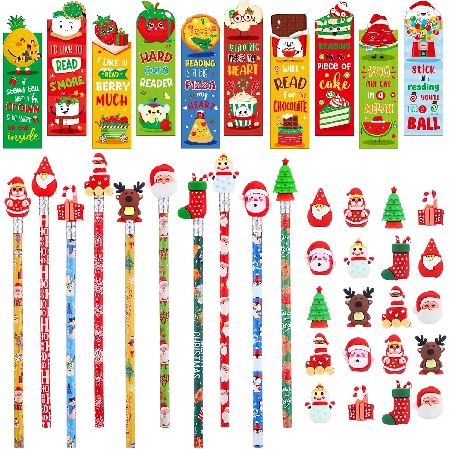 120 count Scented Bookmarks and Pencils with Cute Toppers Christmas Fun Scratch and Sniff Bookmarks Bulk Xmas Tree Santa   Scented Gifts for Reading Supplies()