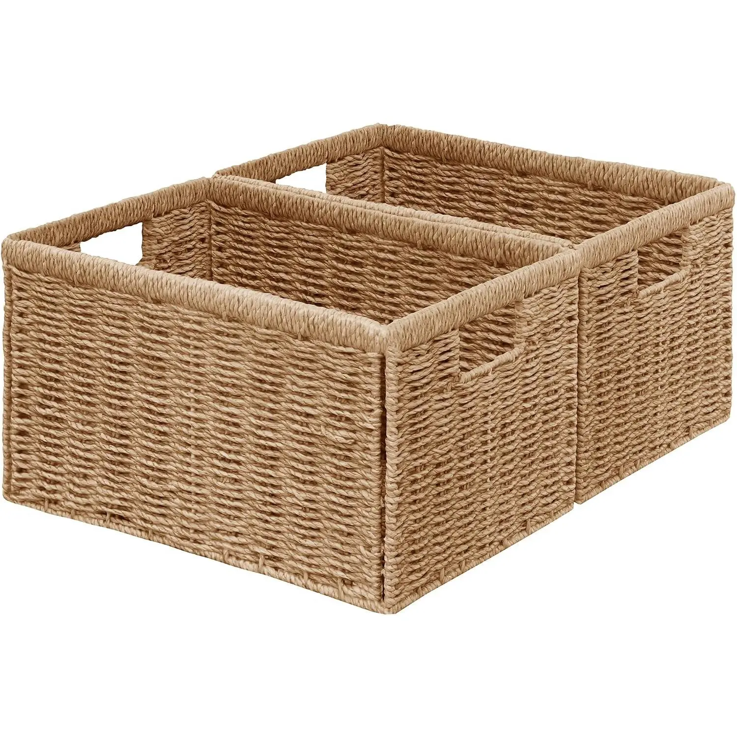 2 Packs Large Wicker Storage Basket, Closet Storage Baskets Bins for Shelves, Decorative Collapsible Baskets for Organizing Clothes Toy Nursery Bathroom Organizers and Storage, Natural