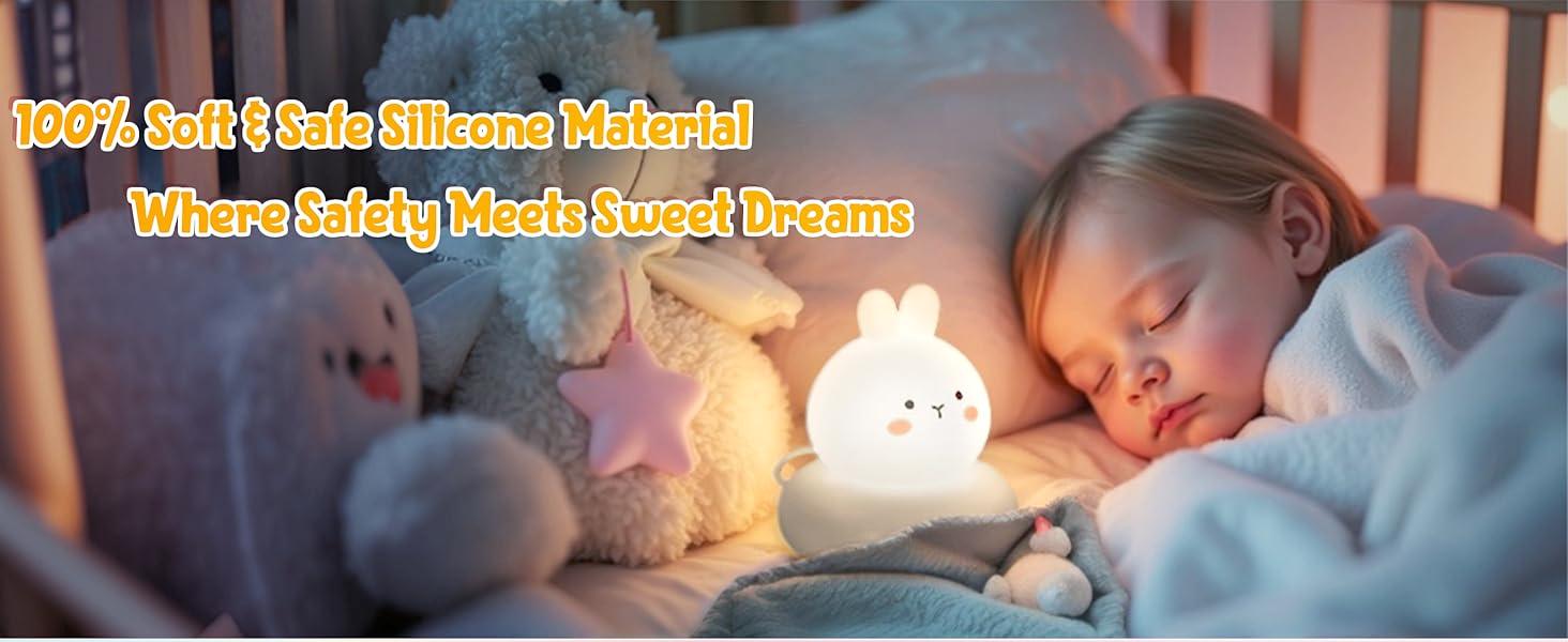 Kids Lamp Bunny Night Light Toddler Night Light Rechargeable Dimmable with 30 mins Timer Function Safe Silicone Material for Kids to Play with