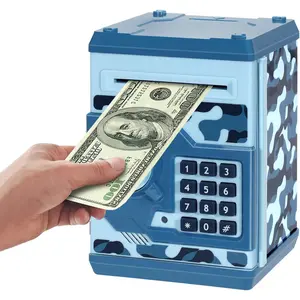 Piggy Bank, Mini ATM Password Money Bank Cash Coins Saving Box for Kids, Cartoon Safe Bank Box Perfect Toy Gifts for Boys Girls (Camouflage Blue)