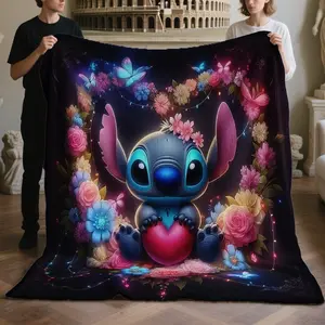 Stitch Heart Print Blanket, Modern Flannel Throw for All Seasons, Creative Digital Print, Multi-Purpose Rug for Home & Travel, Soft Blanket Throw