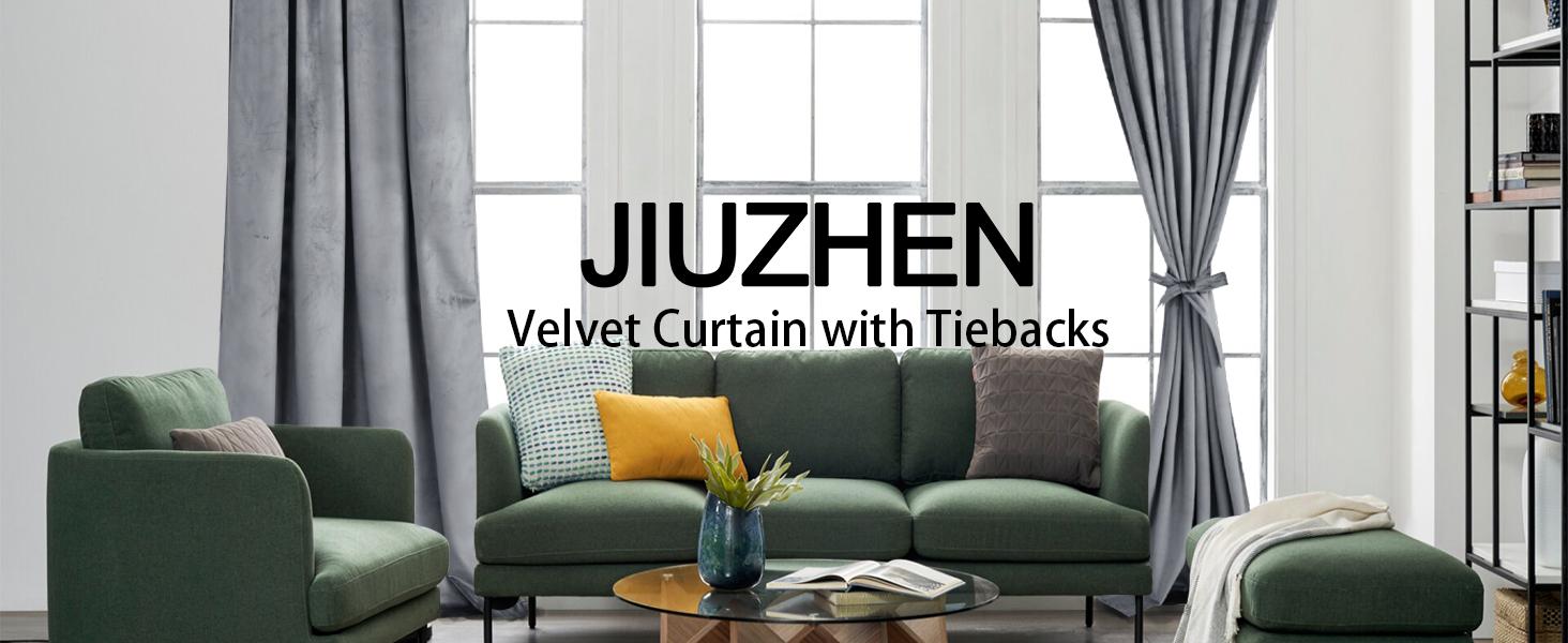 Blcak Velvet Curtains for Living Room - 96 Inches Long Thermal Insualted Room Darkening Window Blackout Drapes for Bedroom/Movie/Background, Set of 2 Panels with Tiebacks, 52 x 96 inches