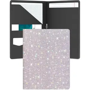 Bling Padfolio Rhinestone Leather Portfolio for Women  Organizer Binder Interview Resume Folder Legal Document with Business Card Holder Letter-Sized Notepad Leather for Women
