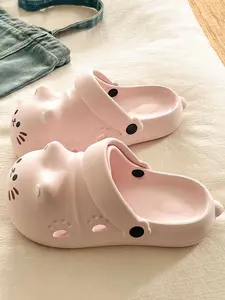 Cute Cat Hole Sandals for Girls, Soft Sole Comfortable Slippers, Summer Indoor Outdoor Wear, Adorable Closed-Toe Shoes